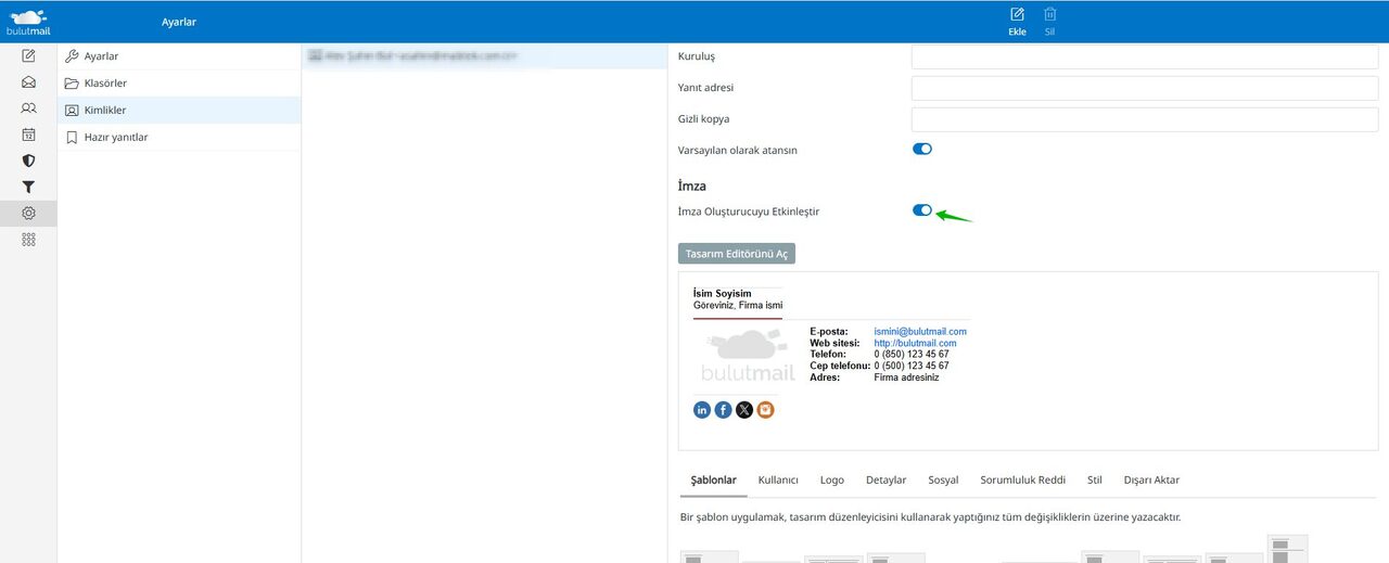 Profesyonel e-posta imzası tasarımcısı ekranı