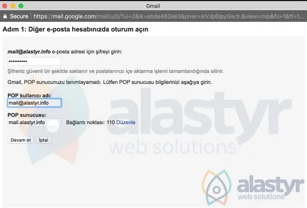 gmail pop3 ayarları