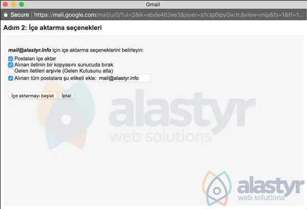 gmail içe aktarma işlemi