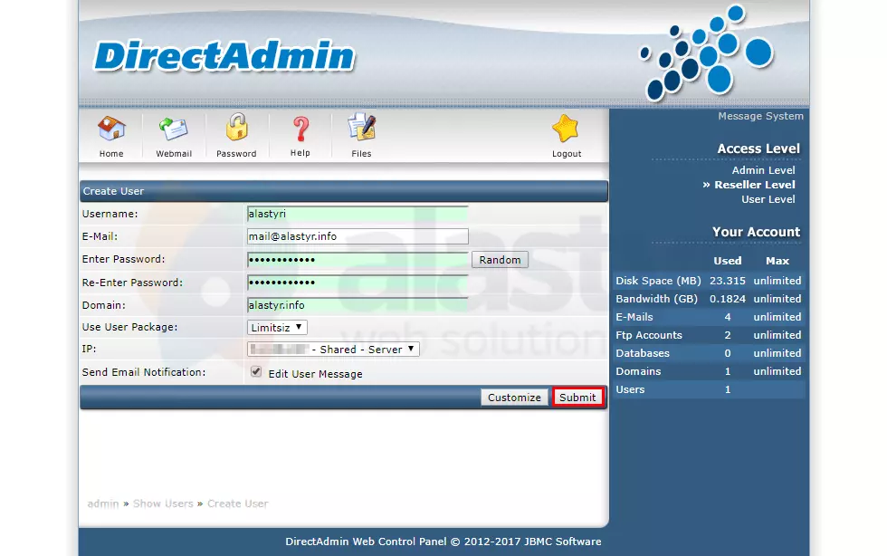 DirectAdmin Hosting Oluşturma-3
