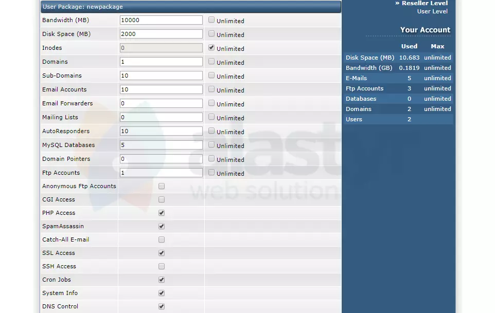 DirectAdmin Paket Oluşturma -3