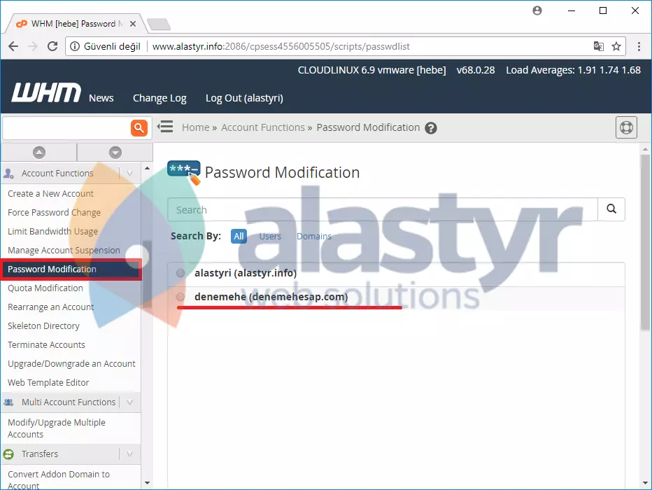 Hosting Hesabı Şifre Değiştirme