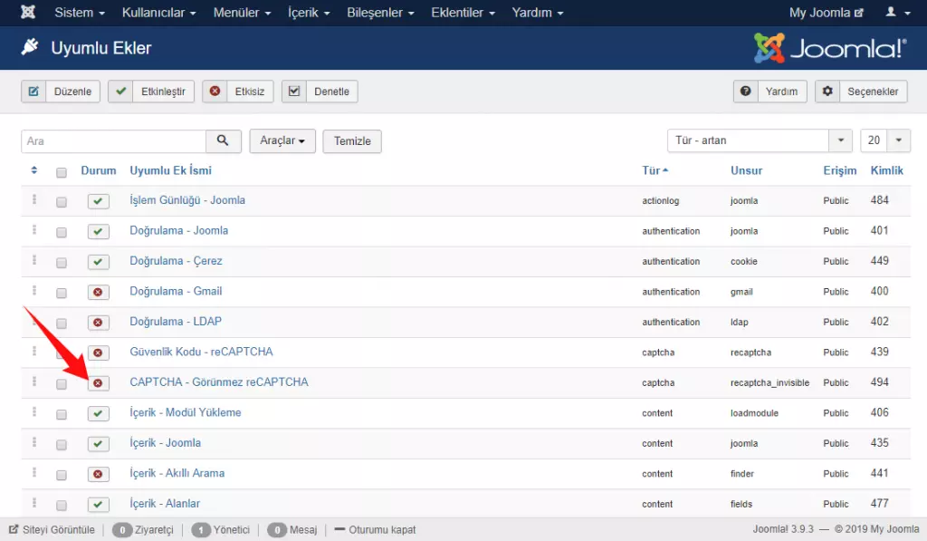 Joomla spam engelleme