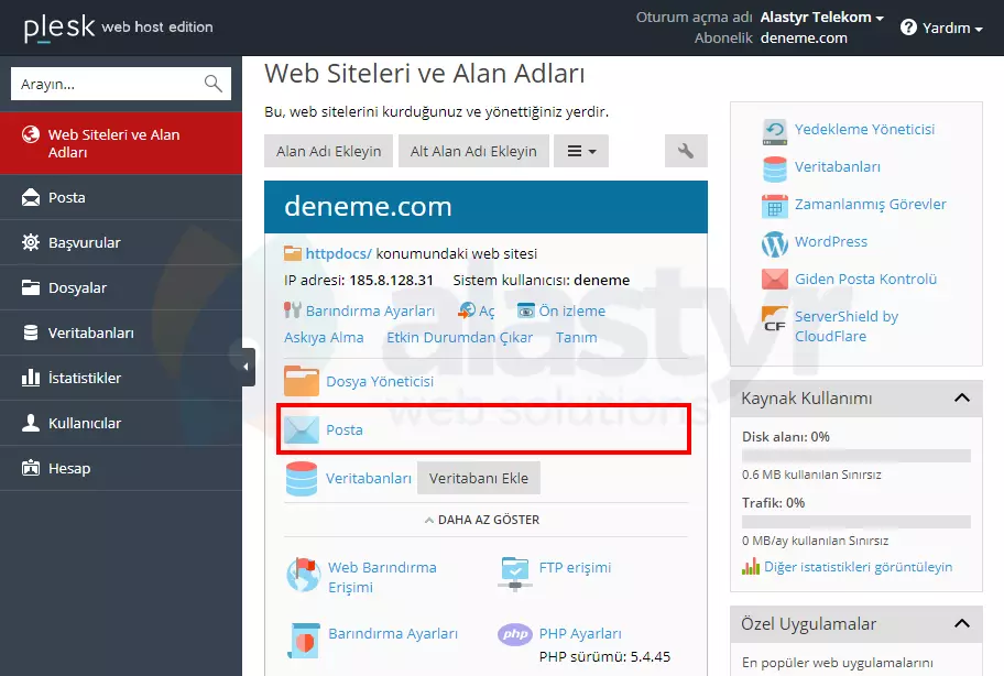 Plesk Mail Hesabı Giriş