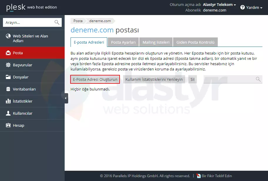 Plesk Panel Mail Açma