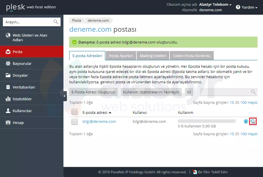 Plesk E-Posta Şifresi