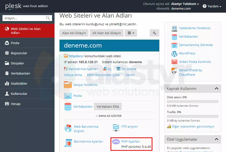Plesk PHP Sürümü Değiştirme