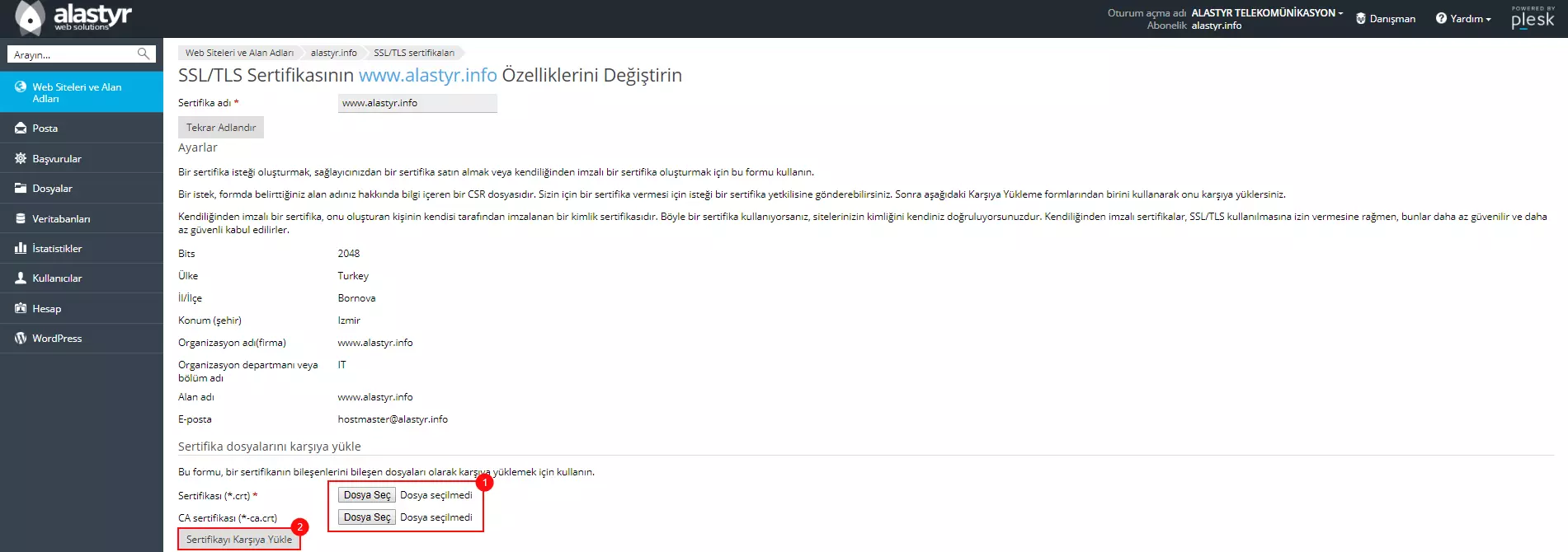 Plesk SSL Sertifikas