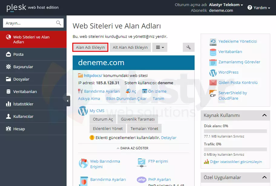 Plesk'te Addon Domain Oluşturma (1)