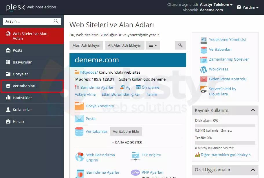 Plesk'te MsSQL Veritabanı Oluşturma (1)