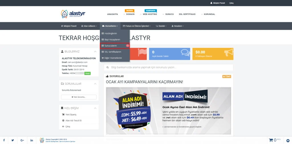 1- Sunucu Hizmetleri