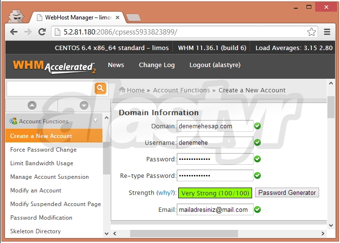 Reseller'da Hesap Oluşturma - 3 Cpanel WHM Paket Seçimi