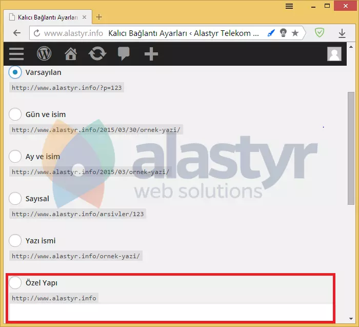 wordpress kalıcı bağlantı ayarları