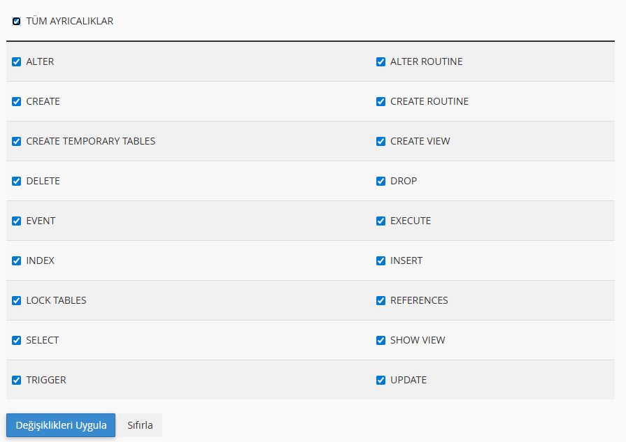 cPanel'de MySQL Veritabanı Açma