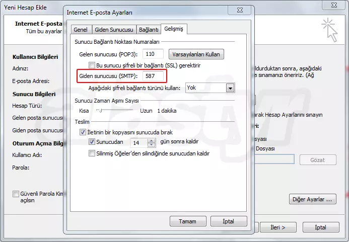 Outlook 2010 Gelen Giden Sunucu