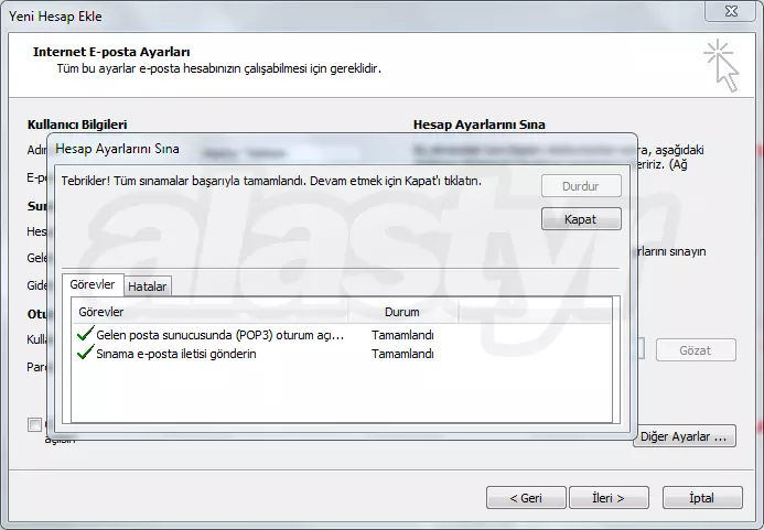 Outlook 2010 Test Maili G&ouml;nderme