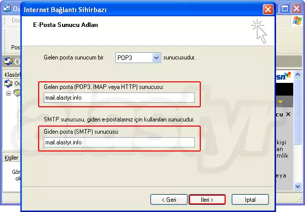 Outlook mail Ayarları