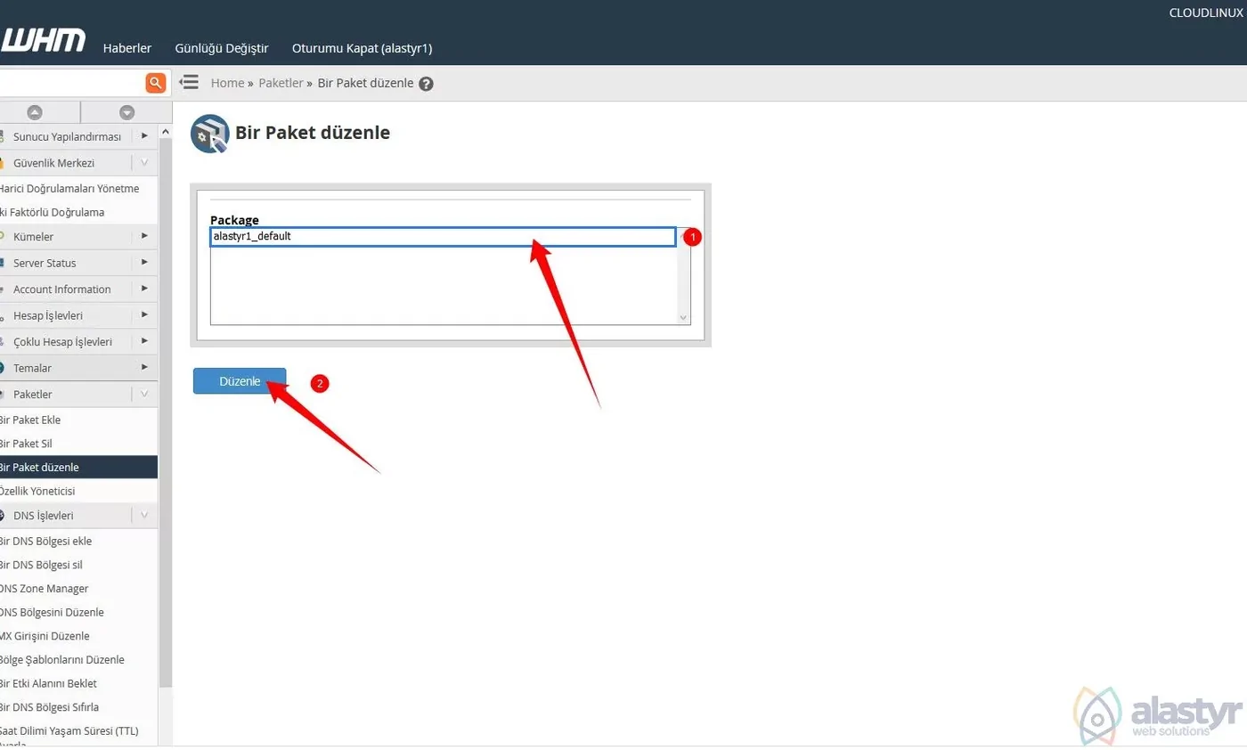 Cpanel Paket Düzenleme 