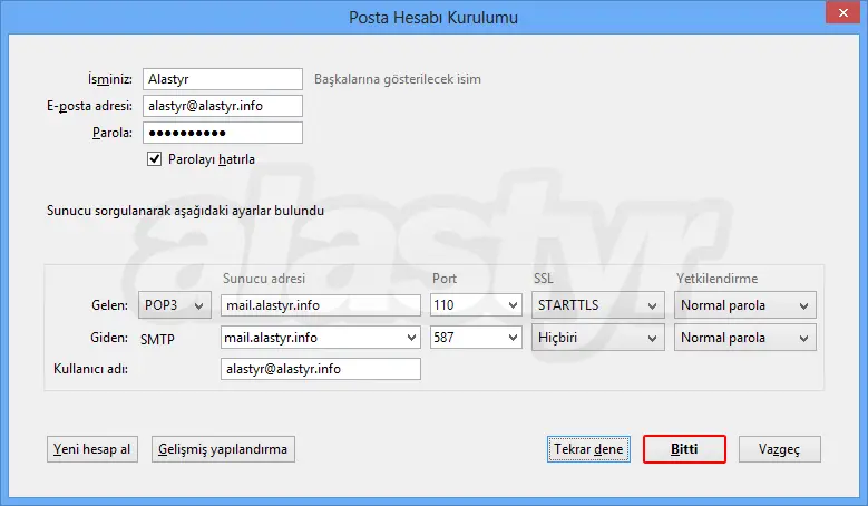 Thunderbird E-posta Ayarları