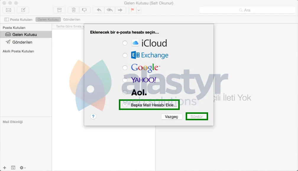 mac os mail kurulumu