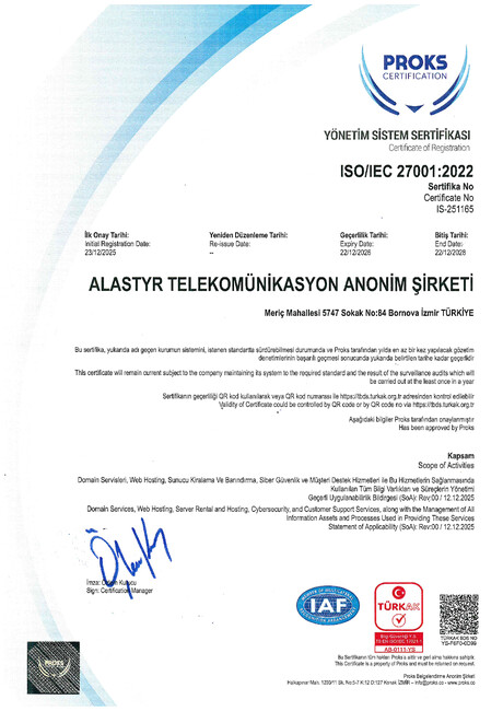 Alastyr ISO/IEC 27001:2022 Bilgi Güvenliği Yönetim Sistemi Belgesi