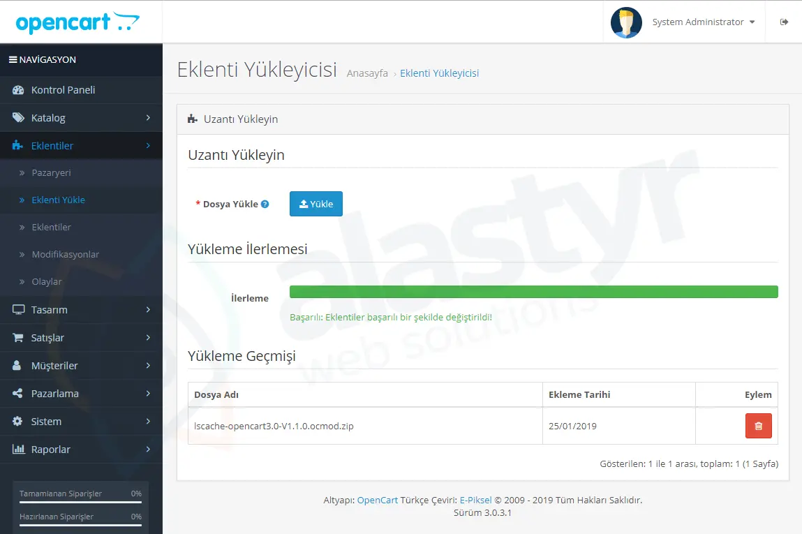 Opencart Kontrol Paneli