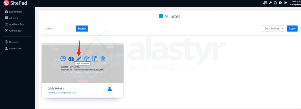 SitePad Login to the Site butonu