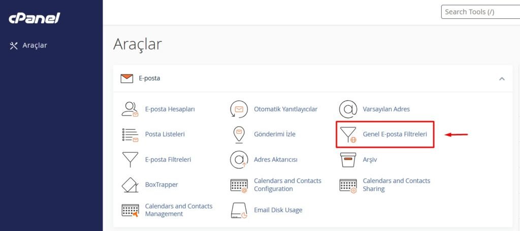 cpanel genel mail filtresi